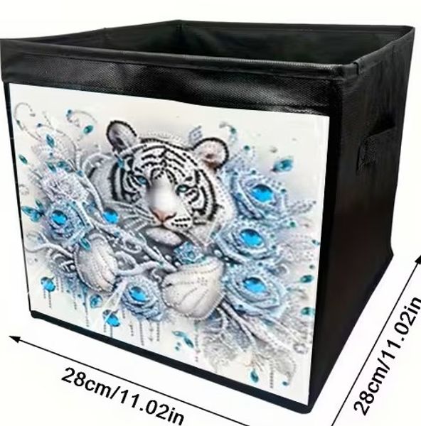 Hovedbilde Oppbevarings-boks, hvit tiger - diamond painting